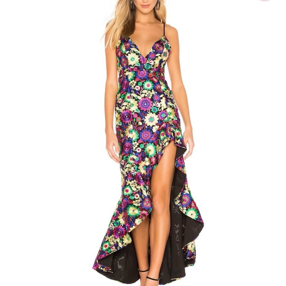 NBD Floral High Low Dress - Purple and Green